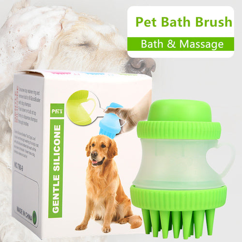Pet Dog Cat Bath  Massage Brush, Shampoo Dispenser -Soft Bristle- Pet Cleaner Device Washer Bathing Comb Tool