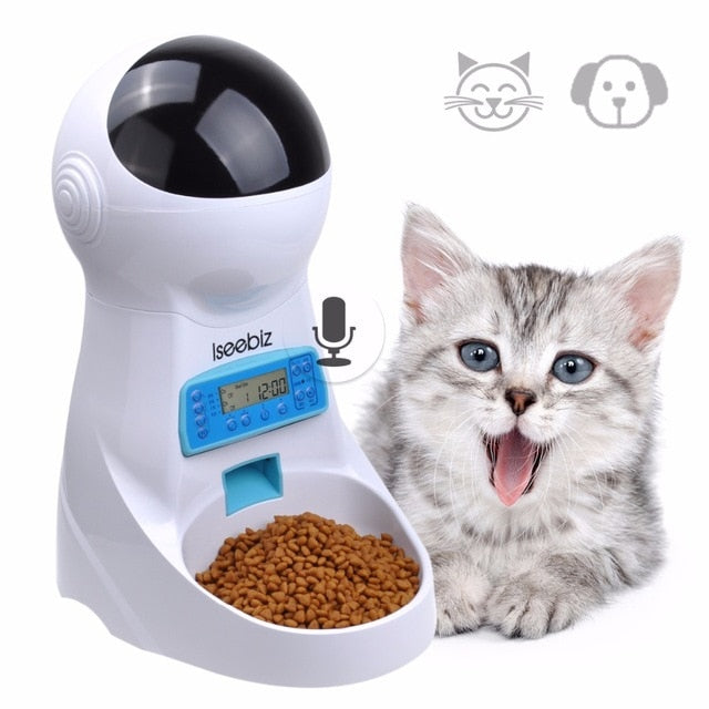 Iseebiz 3L Automatic Pet Feeder With Voice Record Pets food Bowl For Medium Small Dog Cat LCD Screen Dispensers 4 times One Day