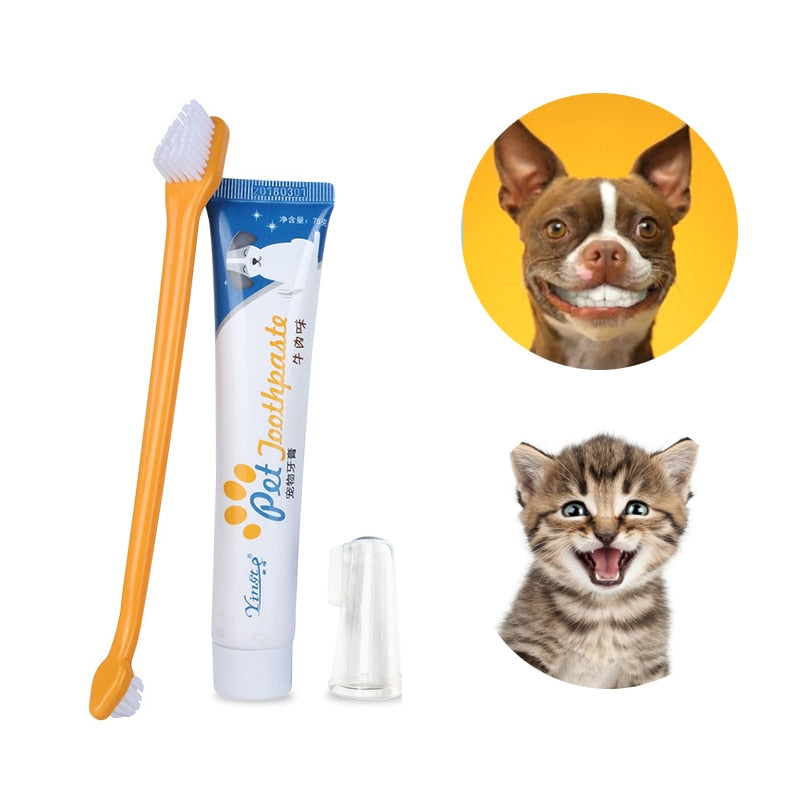 Tooth Paste Tooth Brush for Dogs Cats Teeth Brushing Cleaner Pet Breath Freshener Oral Care Dental Cleaning Kit Toothbrush Set