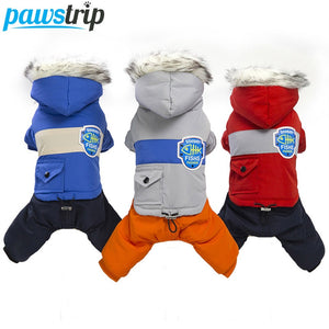 pawstrip Soft Winter Dog Clothes Puppy Jumpsuit Clothing Warm Dog Coat With Hood Fur Collar Pet Apparel Winter Dog Outfits S-XXL