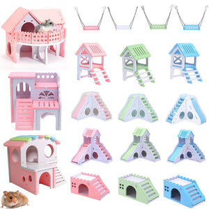 1pcs Luxurious Hamster House Swing Toy Slide Hamsters Nest Loft Bed Cage Nest Pet Hedgehog Castle Climb Toys Small Pet House